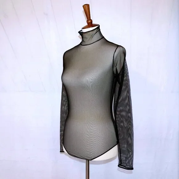 AKRIS Mock-Neck Illusion Sheer See Through Long-Sleeve Mesh Bodysuit - Picture 3 of 12